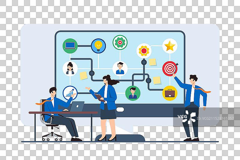 团队使用流程图进行探索的平面图图片素材