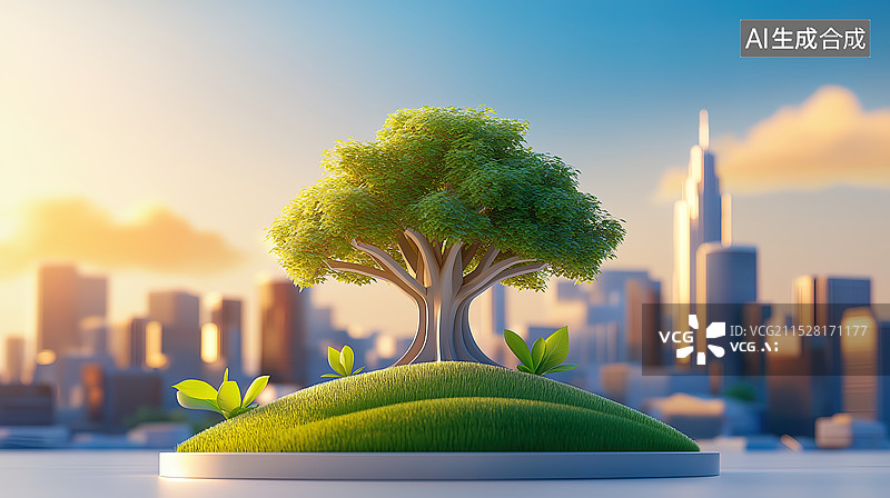 【AI数字艺术】繁华都市中的生命之树图片素材