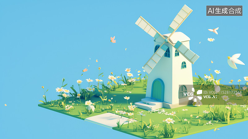 【AI数字艺术】风车卡通插画图片素材