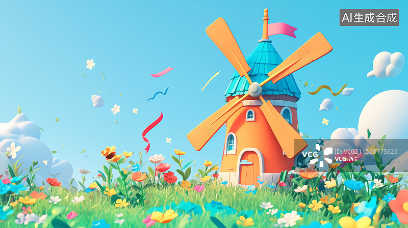 【AI数字艺术】风车卡通插画图片素材