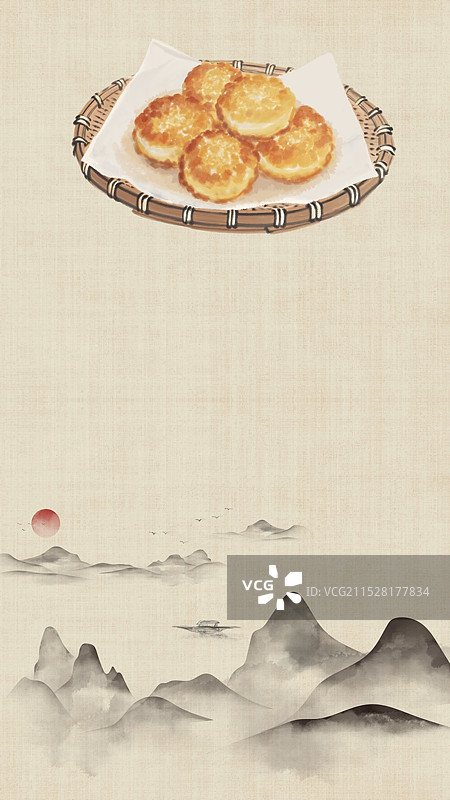 中国风国风水墨风老北京奶油炸糕插画健康特色美食年俗美味二十四节气插画图片素材