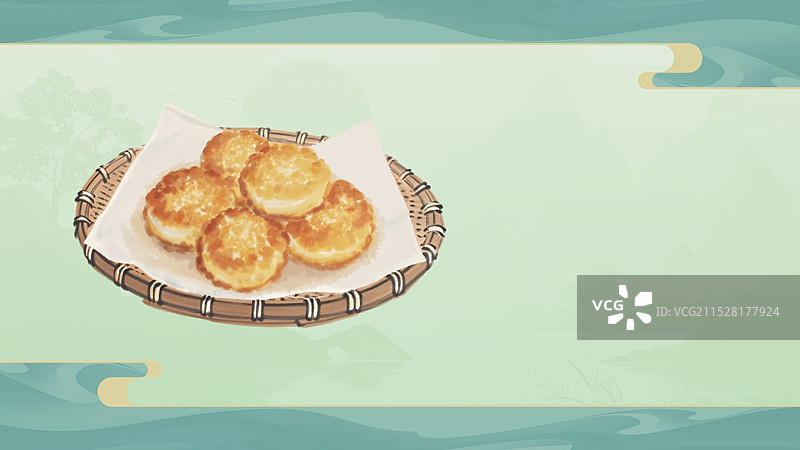 中国风国风水墨风老北京奶油炸糕插画健康特色美食年俗美味二十四节气插画图片素材
