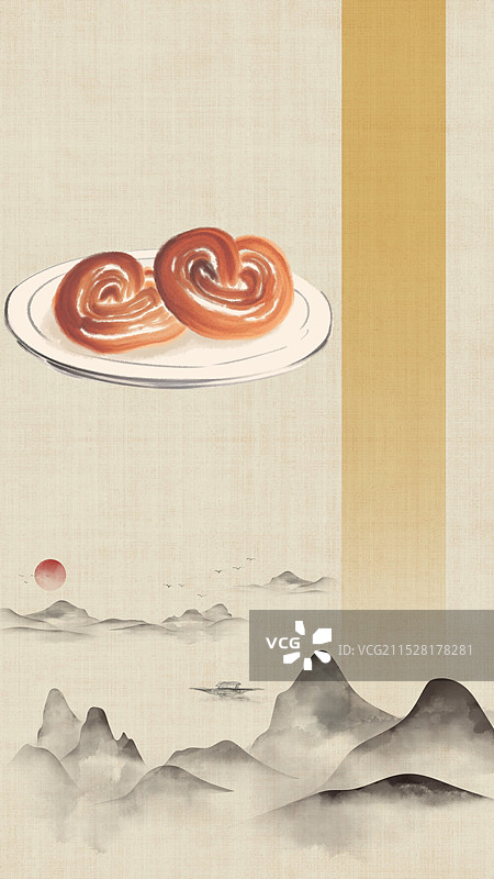 中国风国风水墨风老北京糖耳朵插画健康特色美食年俗美味二十四节气插画图片素材