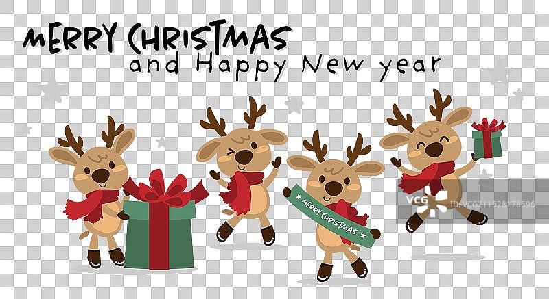 一组可爱的驯鹿穿着冬季服装图片素材