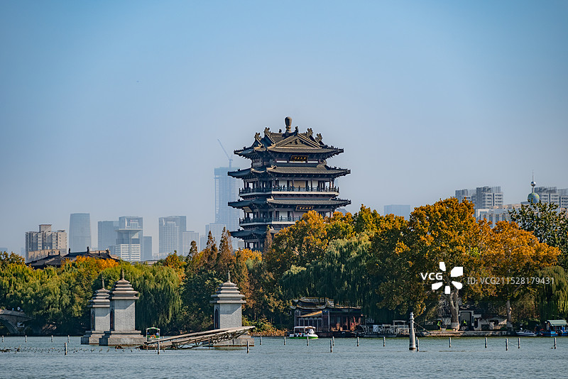 大明湖超然楼秋景图片素材