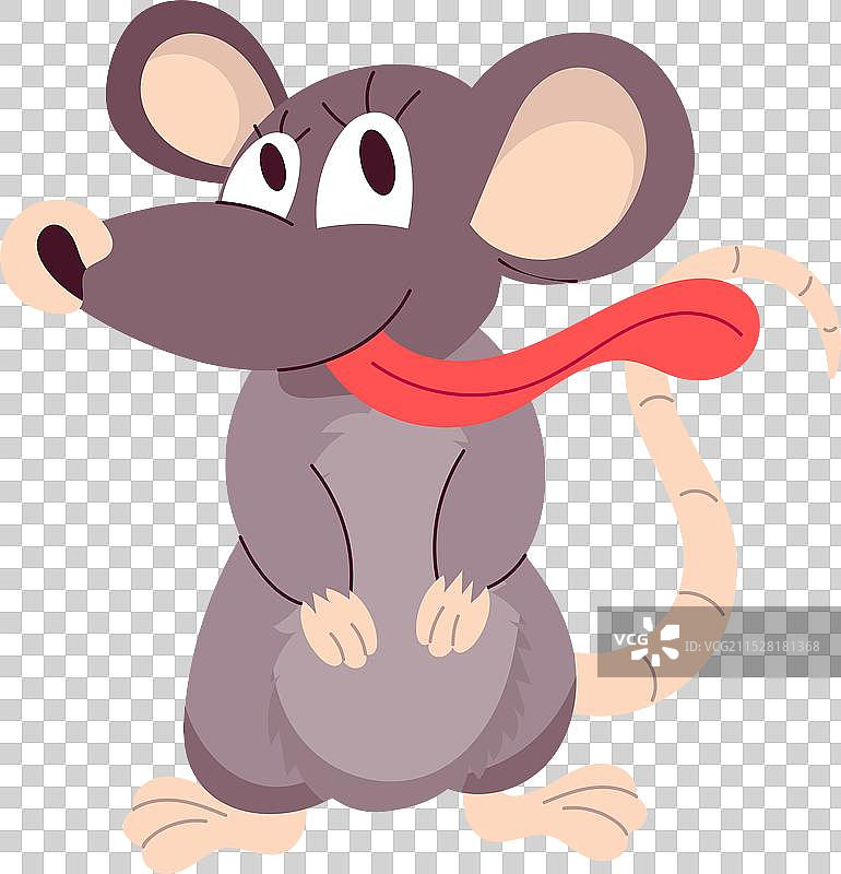 疯狂的老鼠吐着舌头的平面贴纸，基本RGB色彩图片素材