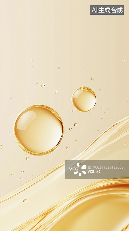 【AI数字艺术】精油质感护肤品电商背景——流动的液体与水珠图片素材