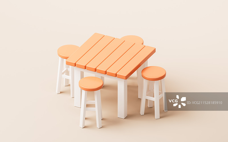 卡通风格桌子与椅子三维渲染图片素材
