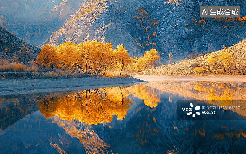 【AI数字艺术】沙漠里的胡杨图片素材