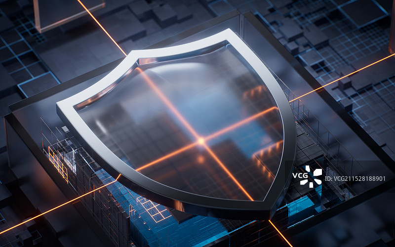 盾牌与科技感背景三维渲染图片素材