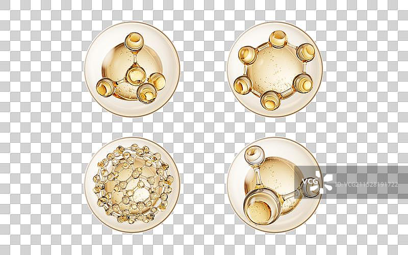 金色分子与透明气泡三维渲染图片素材