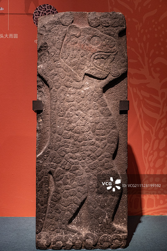 墨西哥国立人类学博物馆文物墨西哥中央高原文化浮雕美洲豹石制建筑构件图片素材