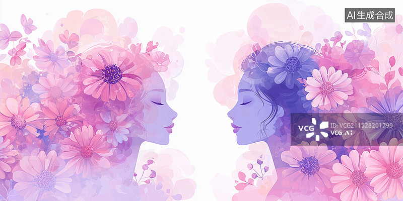 【AI数字艺术】粉色梦幻风女生头像剪影插画图片素材