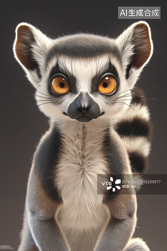 【AI数字艺术】环尾狐猴炯炯有神特写图片素材