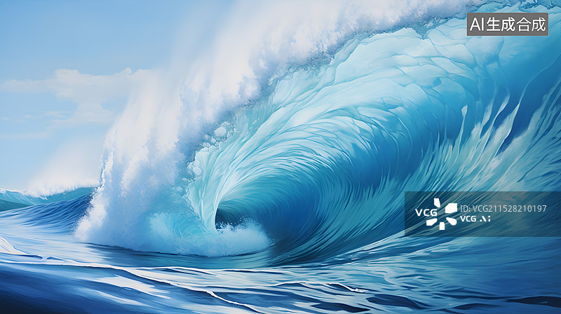 【AI数字艺术】卷起的海浪浪花特写画面图片素材