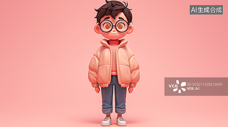 【AI数字艺术】穿着外套戴眼镜的男孩卡通形象图片素材