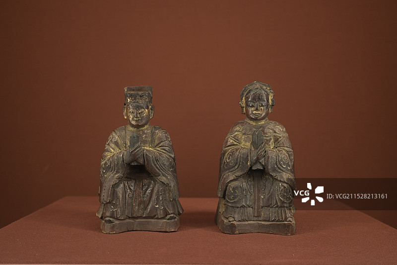 湖南省博一对木雕塑图片素材