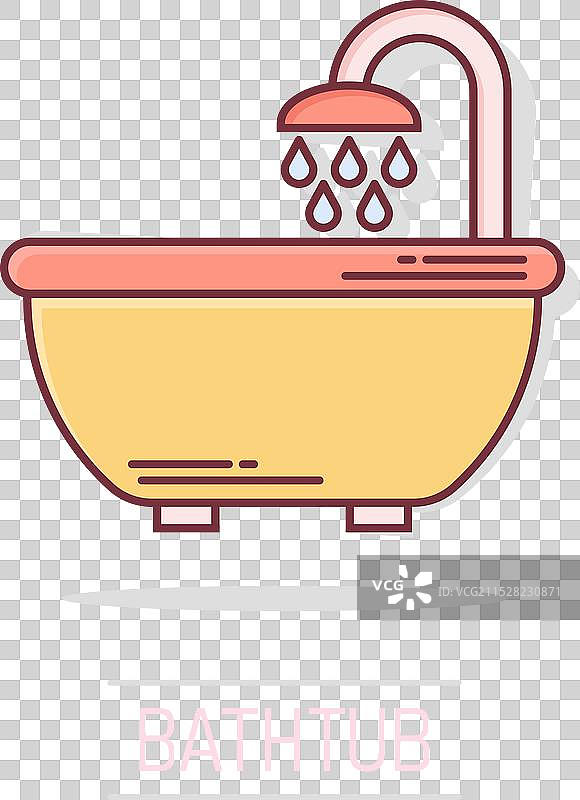 漫画风格的浴室卫生浴缸淋浴图标图片素材