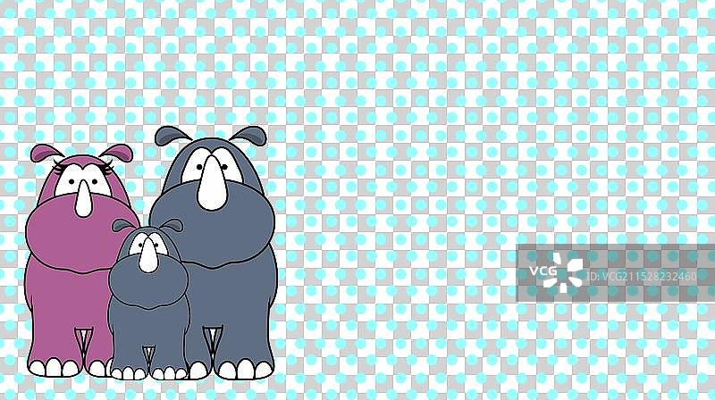 快乐的犀牛家庭卡通背景卡片图片素材