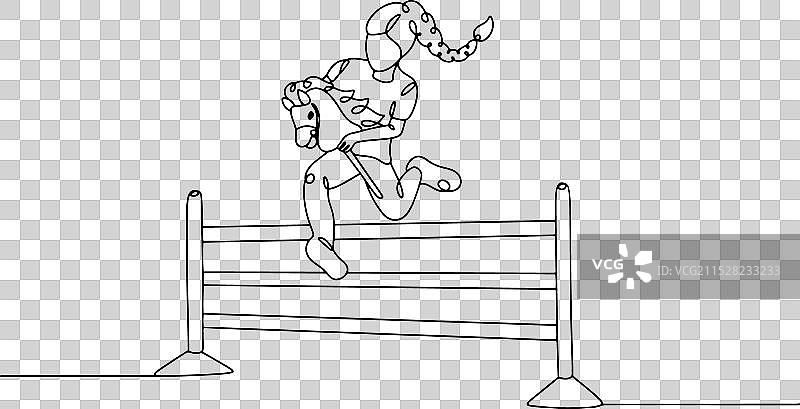 女孩在障碍物上跳跃的爱好马术图片素材