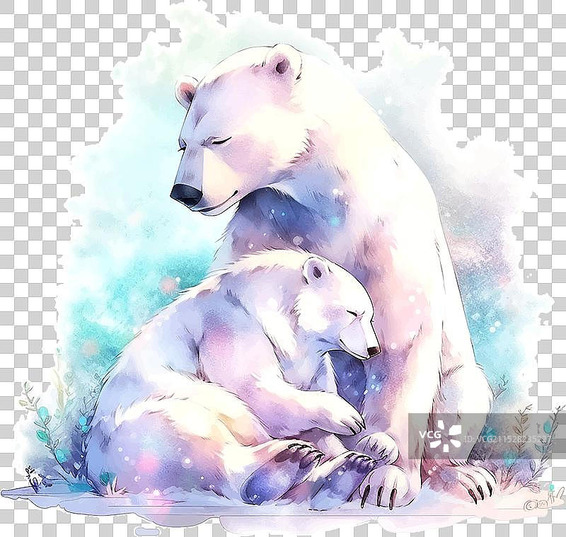 可爱的北极熊与母亲的水彩画儿童作品图片素材