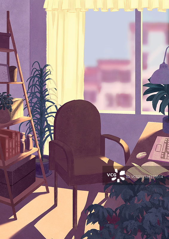 日光照进无人房间有椅子家具和绿色植物图片素材