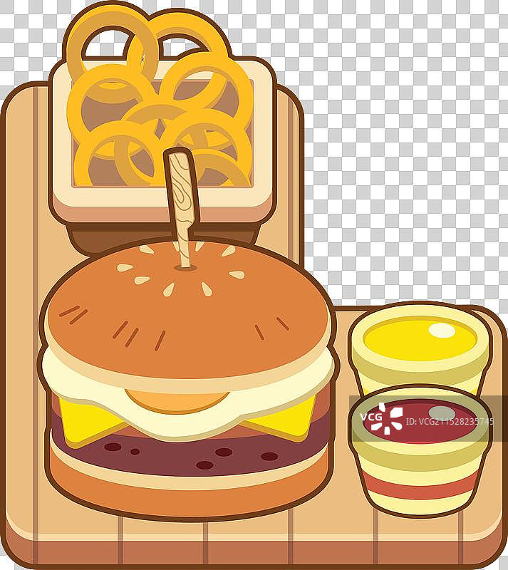 汉堡配洋葱圈和辣椒酱图片素材