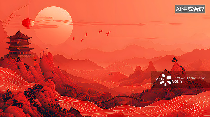 【AI数字艺术】中国风红色节日背景壁纸图片素材