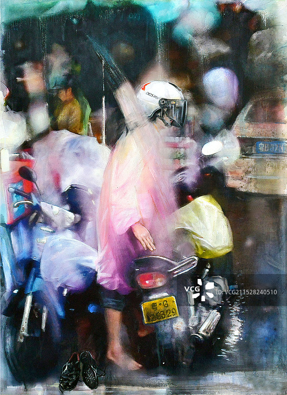 《村路避雨》纸本水彩图片素材