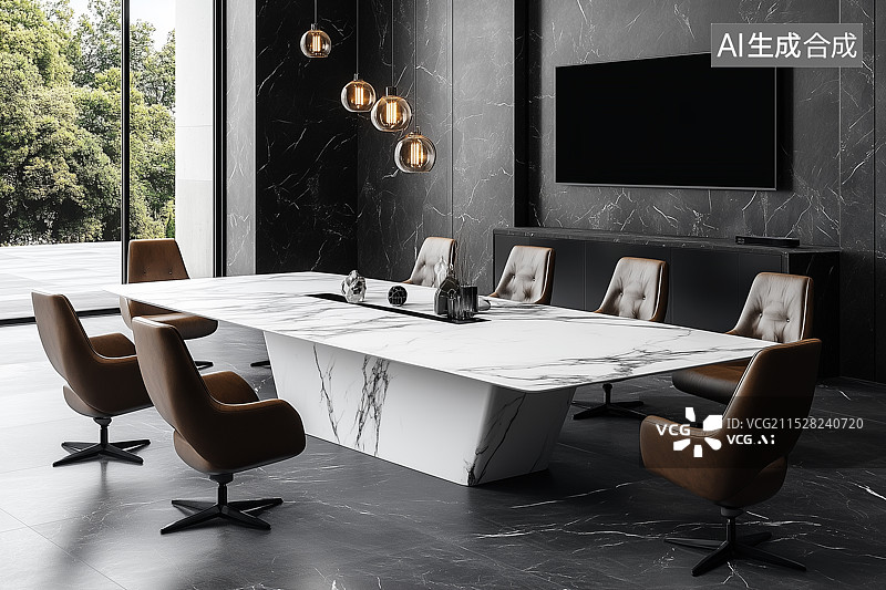 【AI数字艺术】现代轻奢风格的办公会议室图片素材