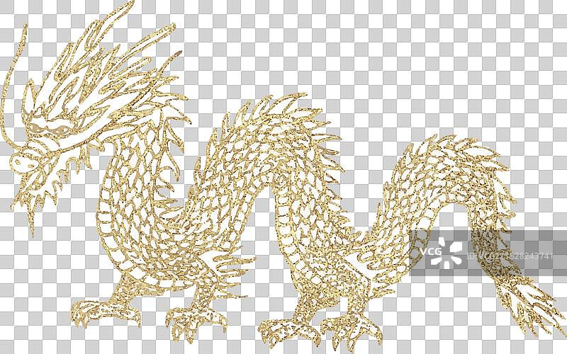 金色中国海龙孤立在白色背景上图片素材