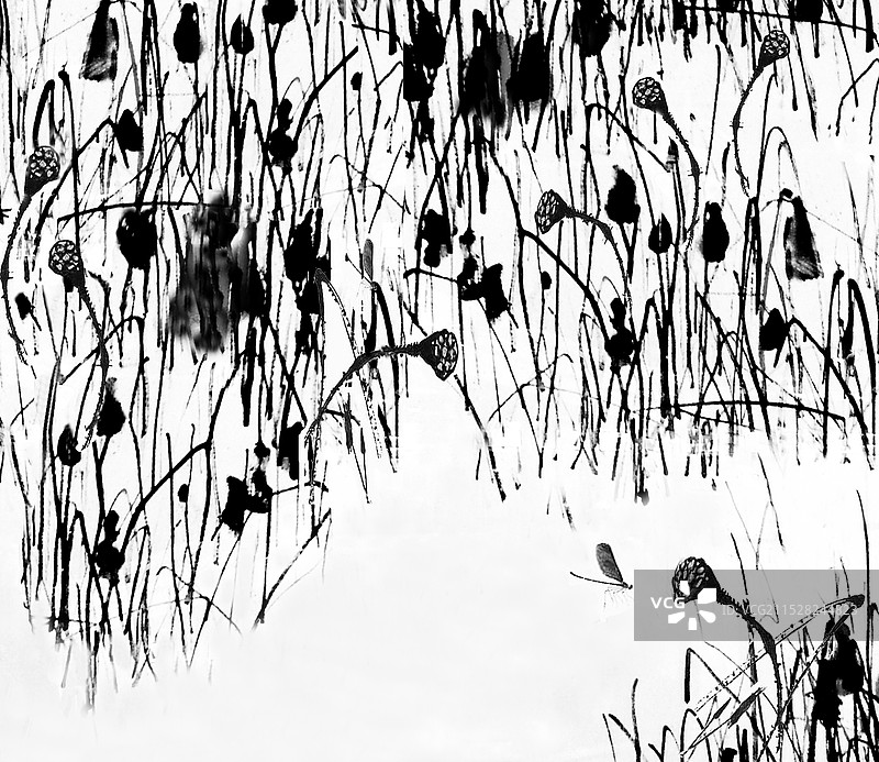 《枯荷冬韵》纸本国画图片素材