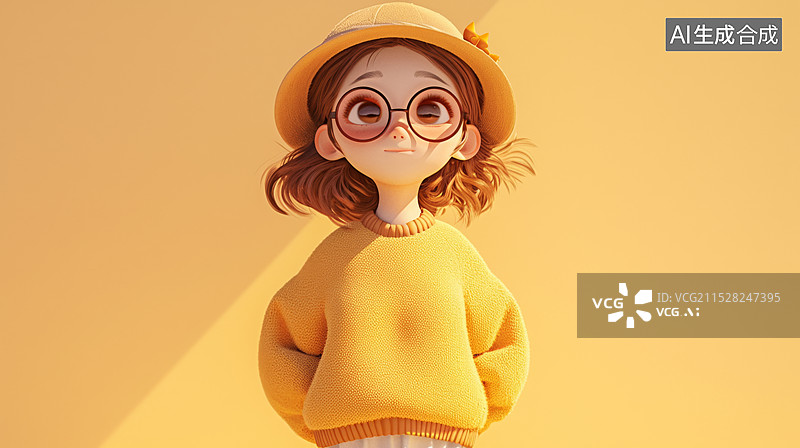 【AI数字艺术】戴眼镜的女孩卡通形象图片素材