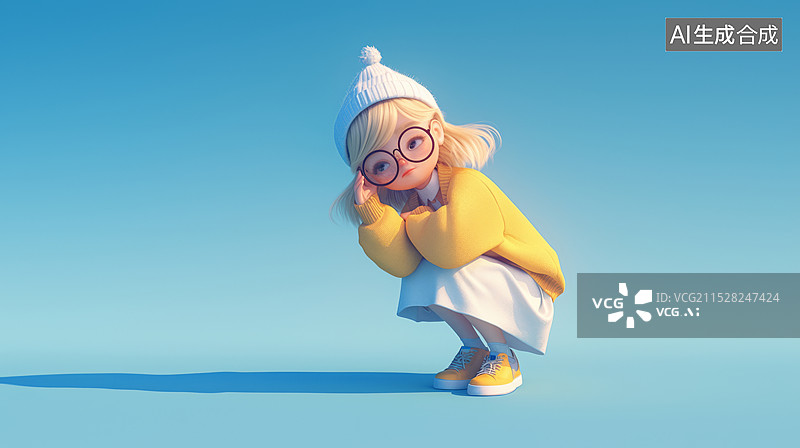 【AI数字艺术】戴眼镜的女孩卡通形象图片素材