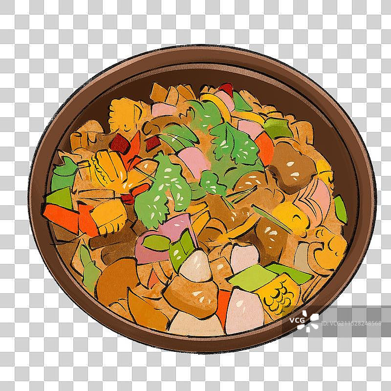 炕锅羊肉-青海省特色传统美食土特产小吃插画元素图片素材
