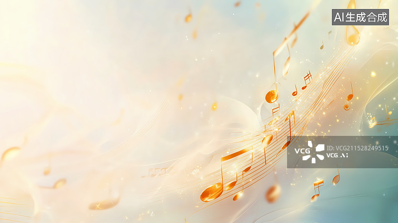【AI数字艺术】金色音符浅色背景图片素材