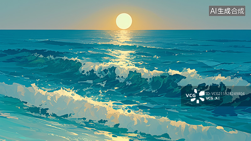【AI数字艺术】大海日出插画图片素材