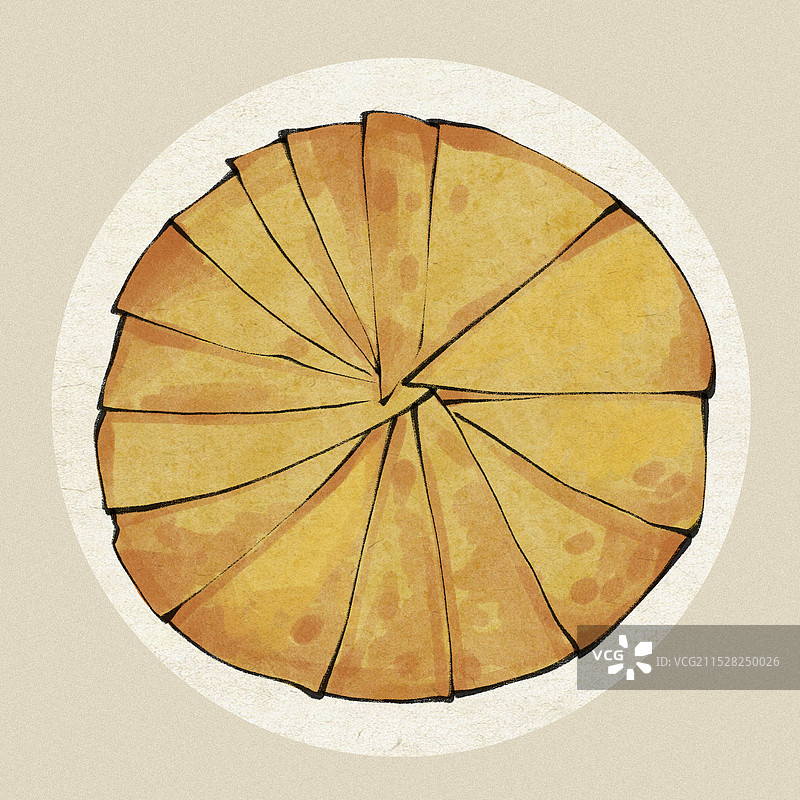 狗浇尿油饼-青海省特色传统美食土特产小吃插画图片素材