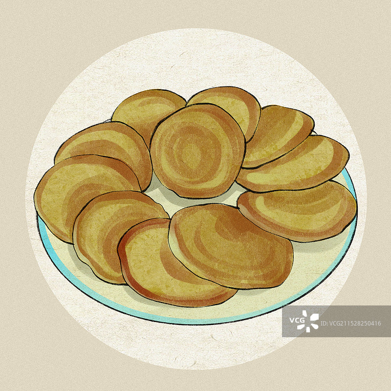 青稞饼-青海省特色传统美食土特产小吃插画图片素材