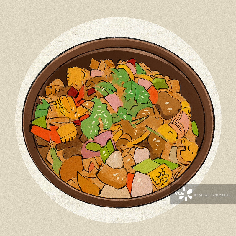 炕锅羊肉-青海省特色传统美食土特产小吃插画图片素材