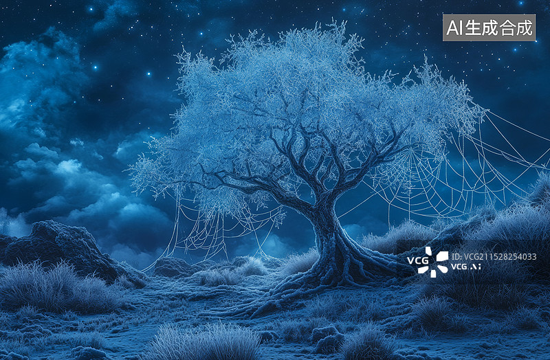 【AI数字艺术】一棵树站在暴风雨中的情景。天空布满了乌云，闪电划破长空，狂风呼啸而来，似乎要将一切都摧毁殆尽。图片素材