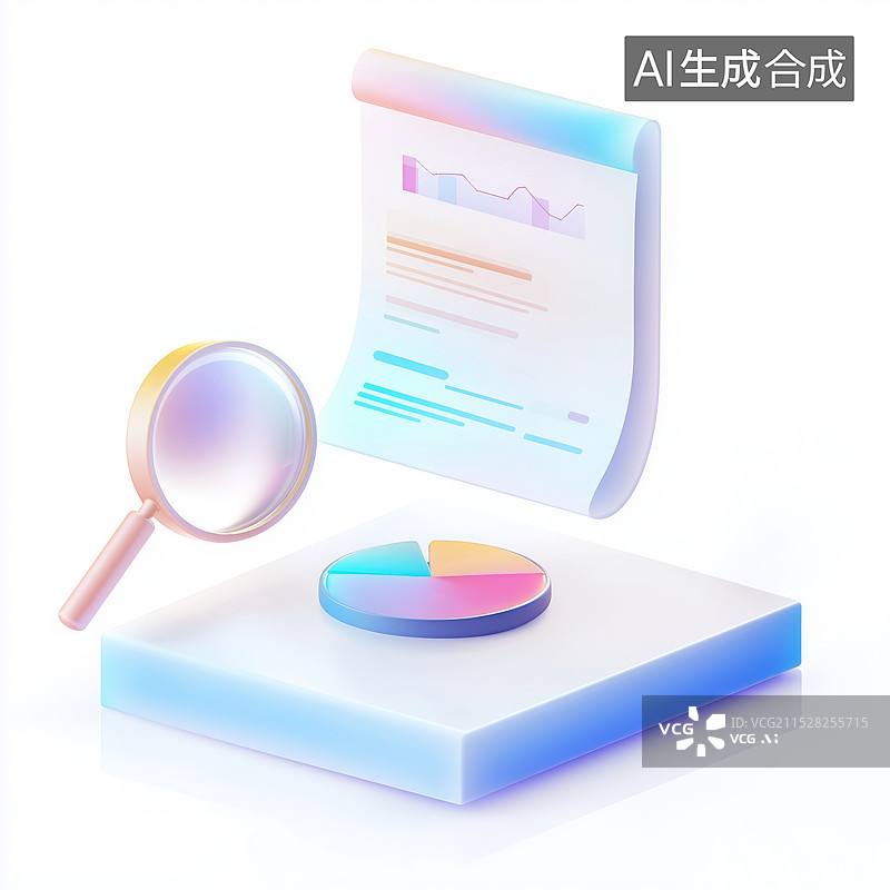 【AI数字艺术】3D放大镜和金融图表图标卡通元素图片素材