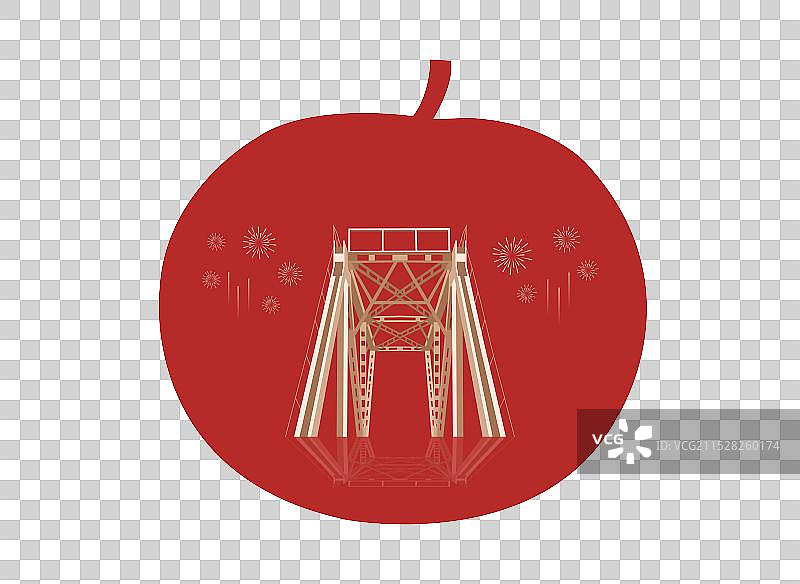 哈尔滨特产冻梨与松花江大桥一带一路丝绸之路亚冬会旅游高端创意插画元素图片素材