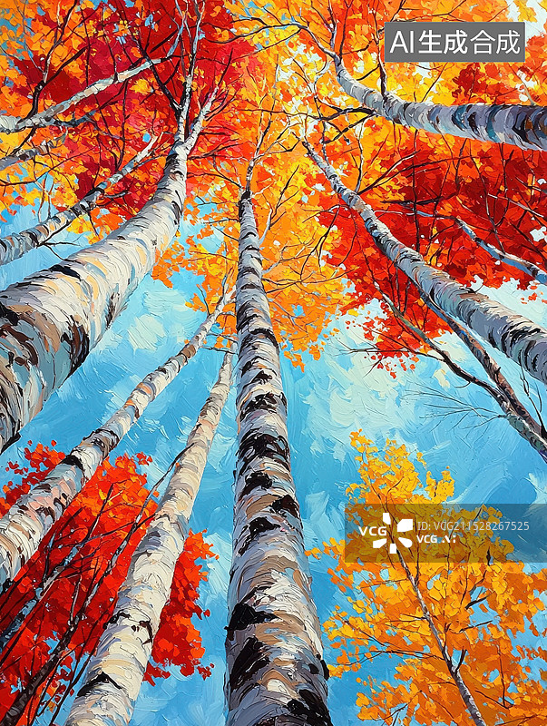 【AI数字艺术】秋天枫树的仰视视角图片素材