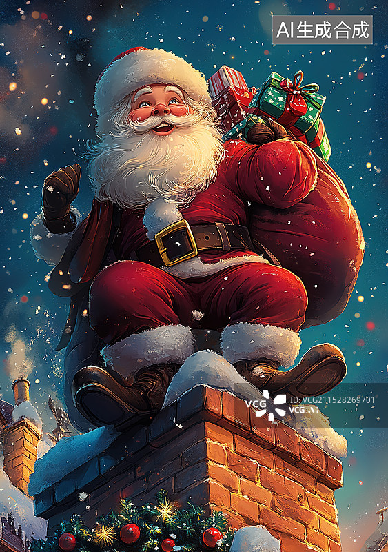 【AI数字艺术】圣诞老人在派送礼物中图片素材