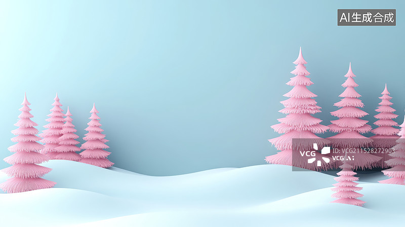 【AI数字艺术】极简风格粉色松树图片素材