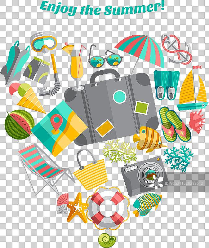 夏季假期心形构图图标海报图片素材