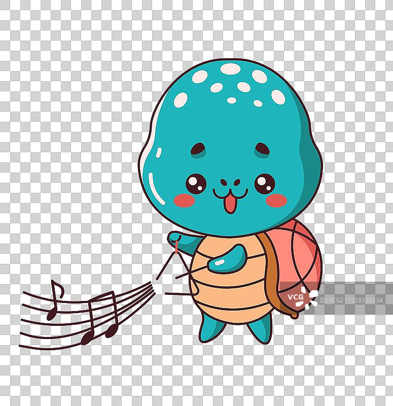 可爱的海龟在平面上玩三角形图片素材