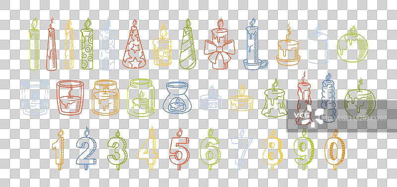 色彩斑斓的多样蜡烛和数字组合图片素材