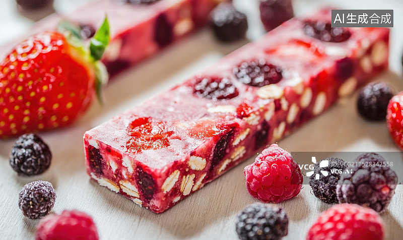 【AI数字艺术】草莓覆盆子燕麦能量棒图片素材